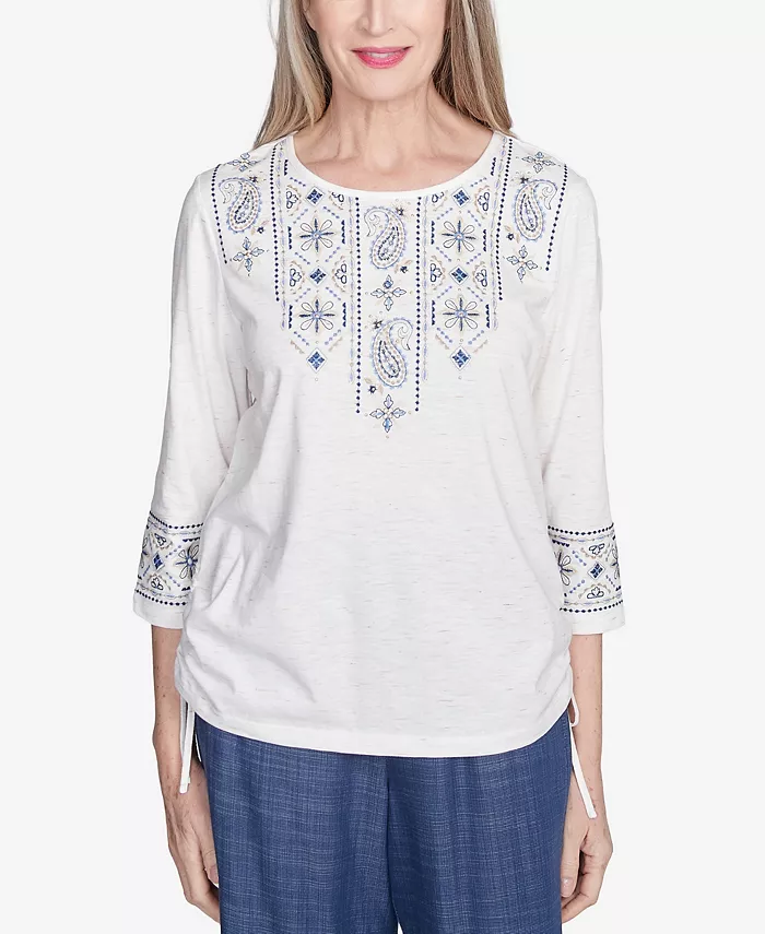 Женский топ Summer Solstice с линейной вышивкой и завязывающимися рукавами Alfred Dunner, белый
Женский топ Summer Solstice с линейной вышивкой и завязывающимися рукавами Alfred Dunner, белый