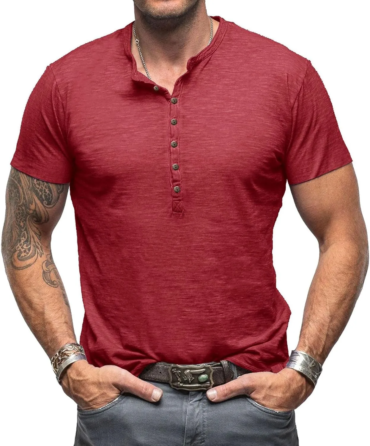 Мужская футболка хенли с коротким рукавом
Мужская футболка хенли с коротким рукавом