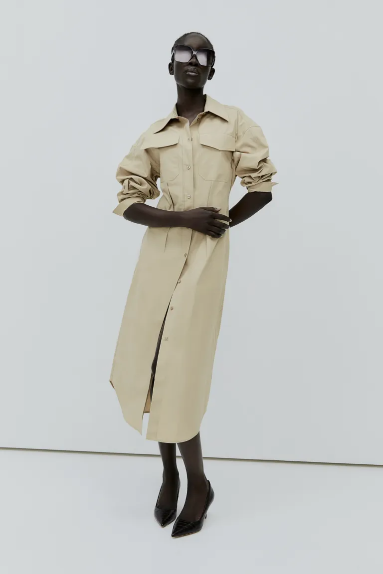 Платье-блузка из хлопка H&M, бежевый
Платье-блузка из хлопка H&M, бежевый