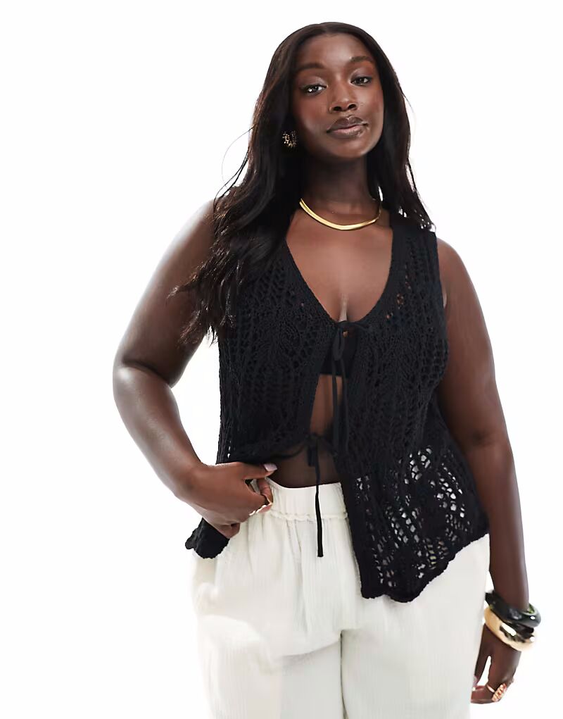 Топ крючком ONLY Curve с завязками спереди черного цвета
Топ крючком ONLY Curve с завязками спереди черного цвета