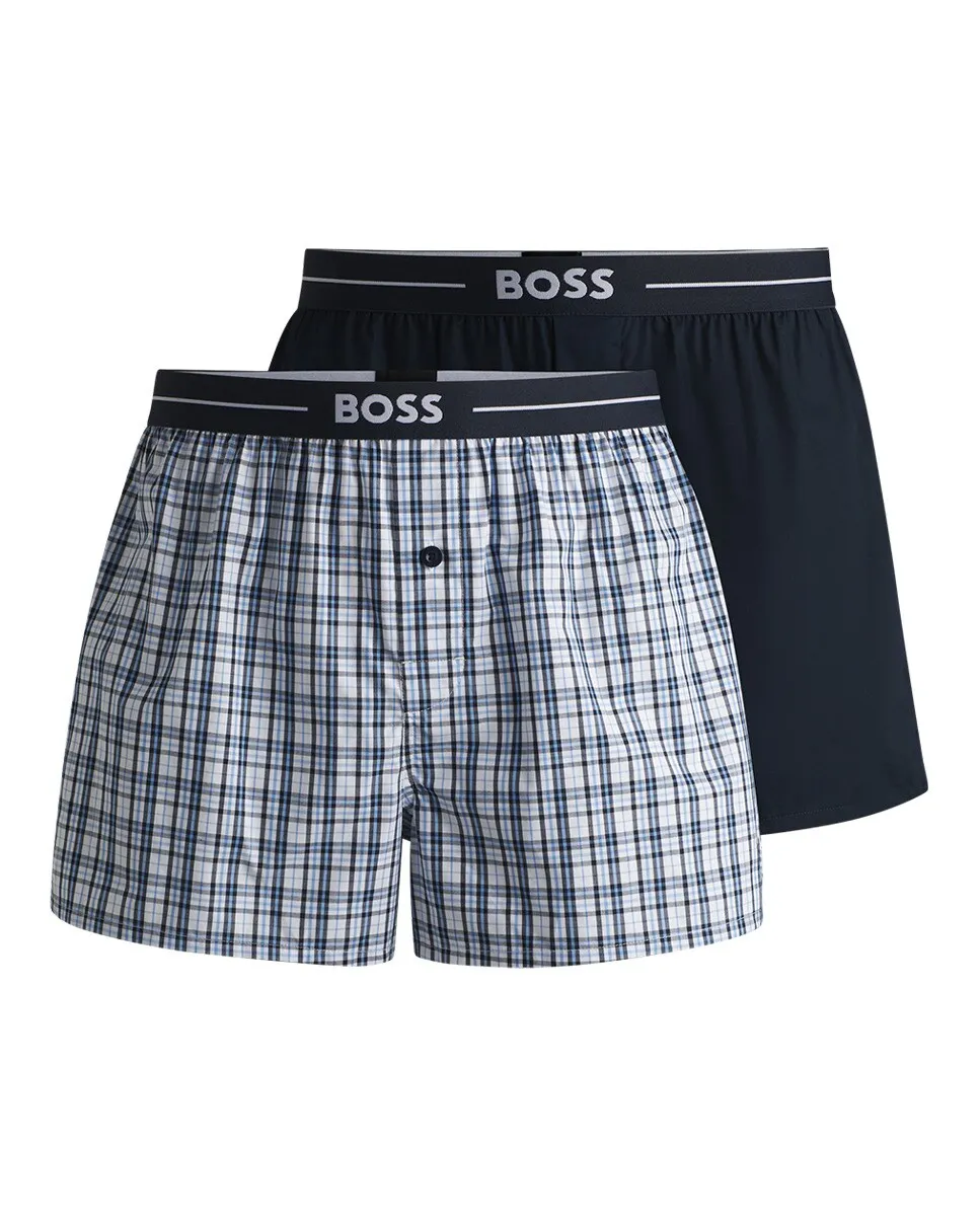 Две пары хлопковых пижамных шорт с поясом с логотипом Boss, темно-синий
Две пары хлопковых пижамных шорт с поясом с логотипом Boss, темно-синий