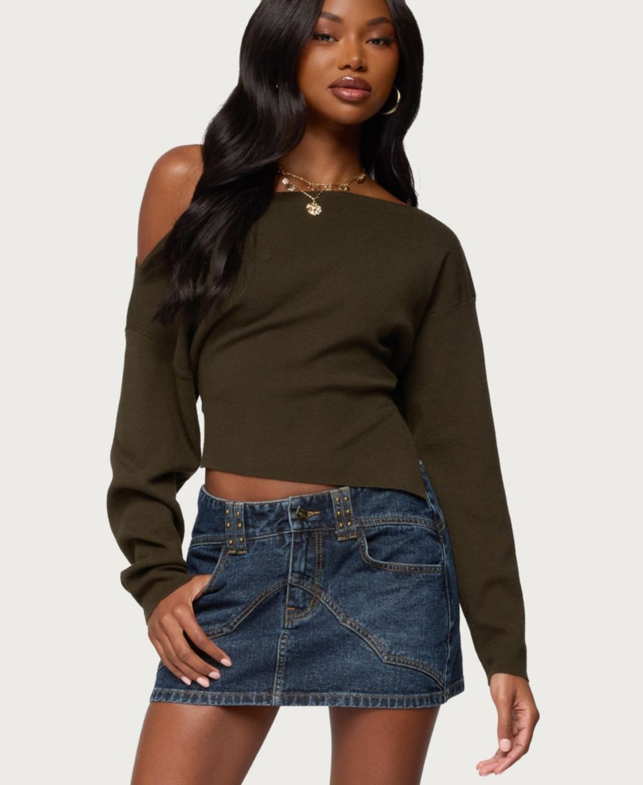 Женский асимметричный свитер из шенеллы с открытыми плечами Edikted, Olive
Женский асимметричный свитер из шенеллы с открытыми плечами Edikted, Olive