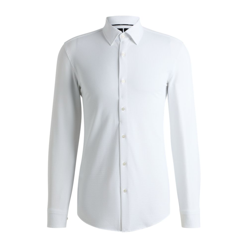 Рубашка облегающего кроя из эластичной итальянской ткани сирсакер BOSS, белый
Рубашка облегающего кроя из эластичной итальянской ткани сирсакер BOSS, белый