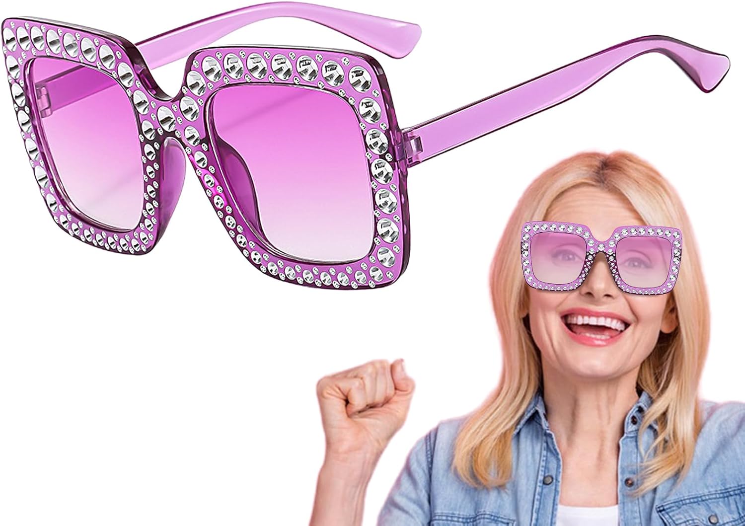 Женские солнцезащитные очки со стразами | Стильные очки для женщин - Блестящие солнцезащитные очки для женщин и девушек, квадратная оправа с блестками, увеличенного размера Generic, Purple
Женские солнцезащитные очки со стразами | Стильные очки для женщин - Блестящие солнцезащитные очки для женщин и девушек, квадратная оправа с блестками, увеличенного размера Generic, Purple