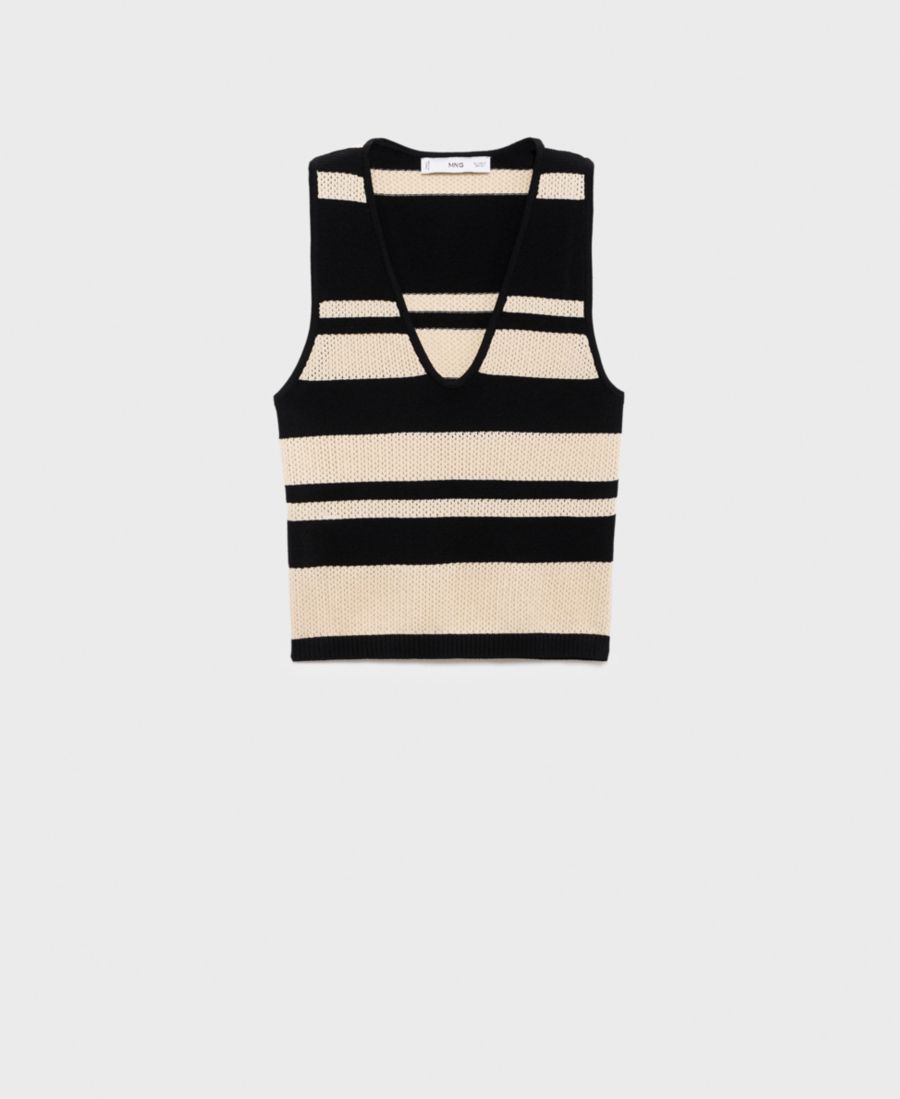 Женская вязаная блузка в полоску с V-образным вырезом MANGO, Black
Женская вязаная блузка в полоску с V-образным вырезом MANGO, Black