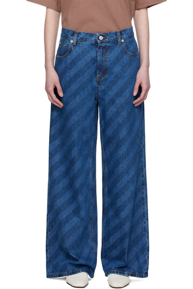 Синие джинсы с широкими штанинами и диагональными полосками Marni
Синие джинсы с широкими штанинами и диагональными полосками Marni