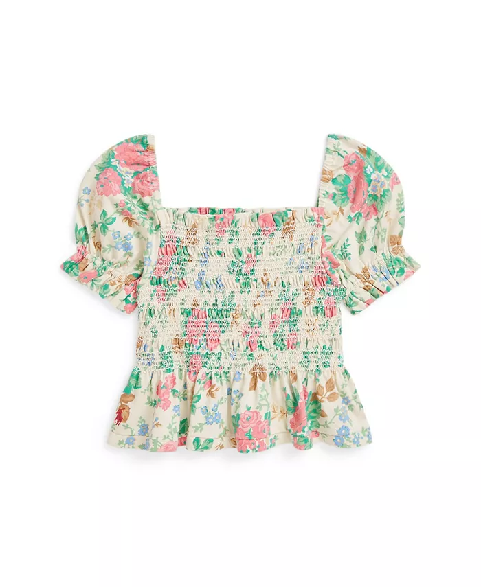 Топ с плиссированной кокеткой и баской для девочек и малышек, цветочный принт Polo Ralph Lauren, мультиколор 
Топ с плиссированной кокеткой и баской для девочек и малышек, цветочный принт Polo Ralph Lauren, мультиколор