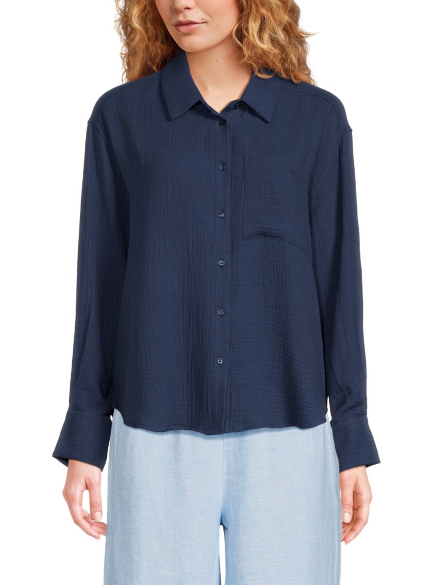 Рубашка из марли с длинным рукавом и застежкой на пуговицы Saks Fifth Avenue, цвет Marine 
Рубашка из марли с длинным рукавом и застежкой на пуговицы Saks Fifth Avenue, цвет Marine