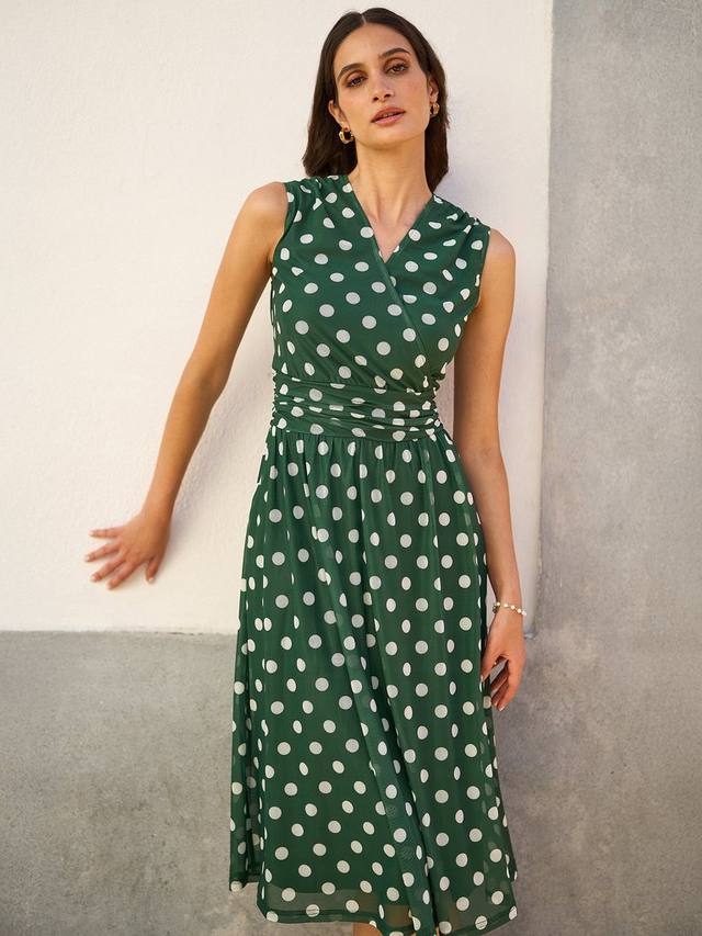 Платье-обертка в горошек с сетчатыми вставками Yumi, Green
Платье-обертка в горошек с сетчатыми вставками Yumi, Green