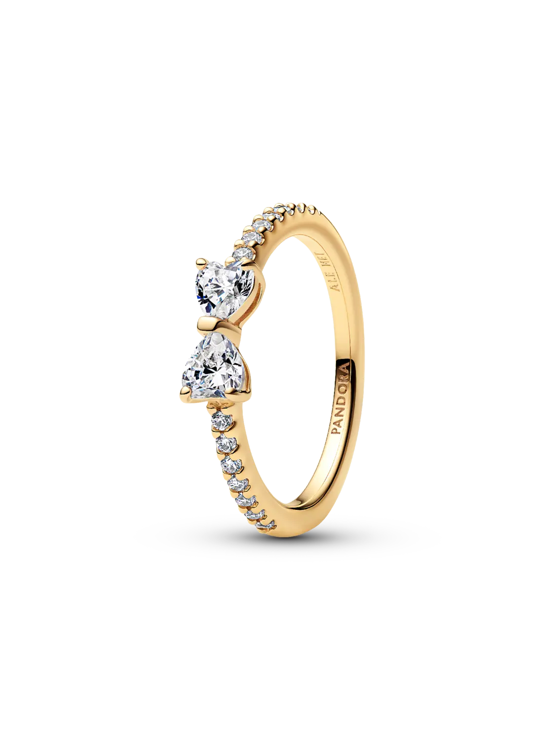 Кольцо-бантик из сверкающего прозрачного стекла Pandora, 14-каратное золотое покрытие