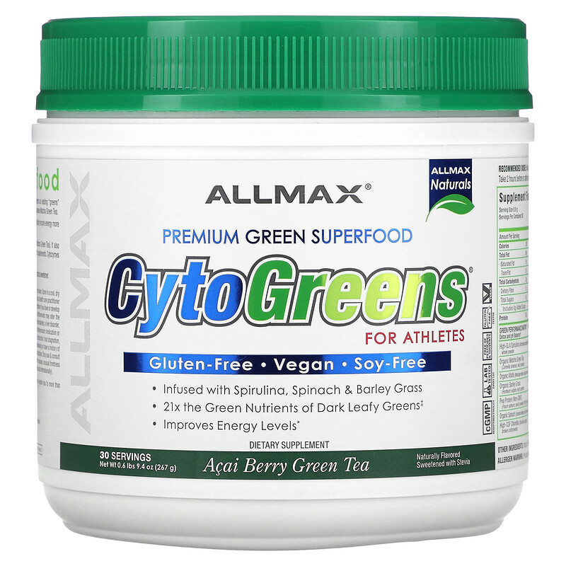 ALLMAX, CytoGreens для спортсменов, зеленый чай с ягодами асаи, 267 г (0,6 фунта)
ALLMAX, CytoGreens для спортсменов, зеленый чай с ягодами асаи, 267 г (0,6 фунта)