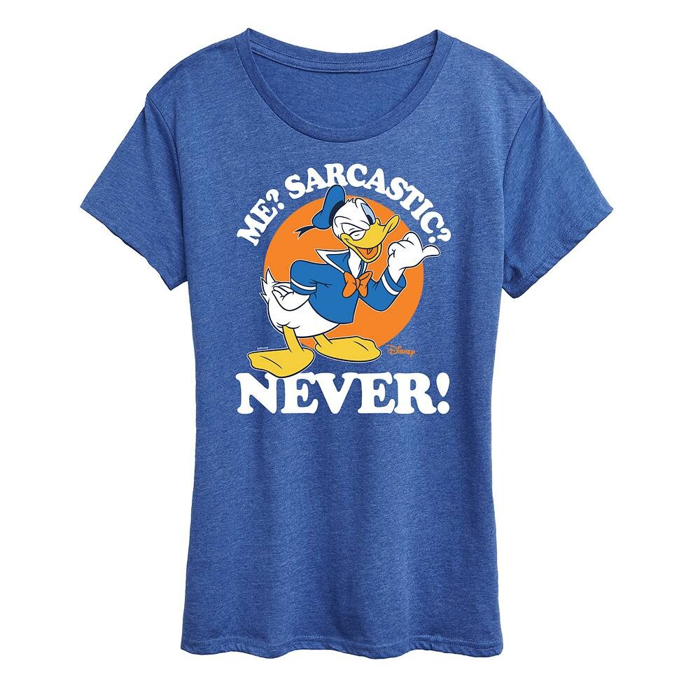 Женская футболка Disney's Donald Duck Me Sarcastic Never с рисунком, цвет Heather Royal Blue
Женская футболка Disney's Donald Duck Me Sarcastic Never с рисунком, цвет Heather Royal Blue