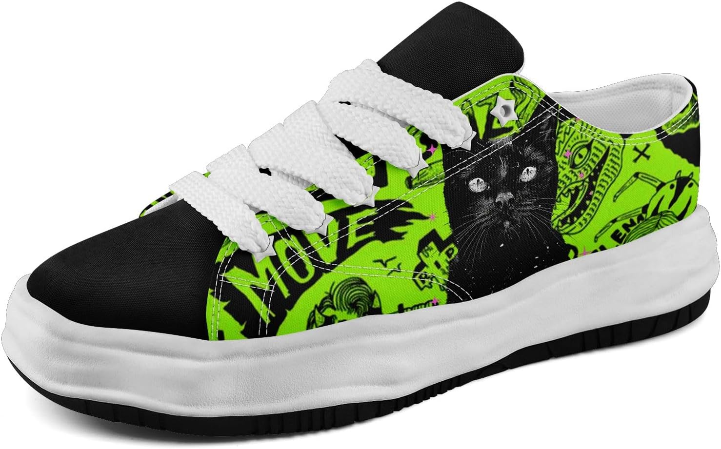 Кеды с готическим принтом черепа для мужчин и женщин - низкие кеды из ткани с резиновой подошвой EVA, панк-стритвир мода Awsole, белый/черный/зеленый
Кеды с готическим принтом черепа для мужчин и женщин - низкие кеды из ткани с резиновой подошвой EVA, панк-стритвир мода Awsole, белый/черный/зеленый