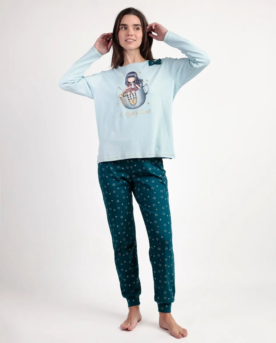 Длинная женская пижама из хлопкового трикотажа синего цвета Santoro
Длинная женская пижама из хлопкового трикотажа синего цвета Santoro