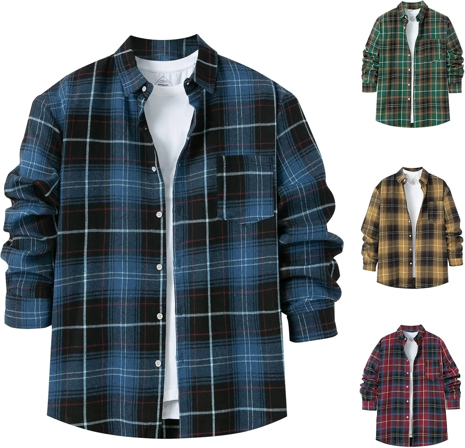 Мужская фланелевая рубашка на пуговицах в клетку с лацканами
Мужская фланелевая рубашка на пуговицах в клетку с лацканами