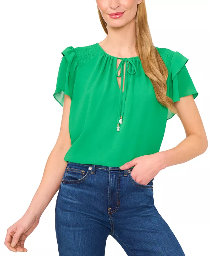 Женская блузка с галстуком, ярусными оборками на рукавах CeCe, зеленый
Женская блузка с галстуком, ярусными оборками на рукавах CeCe, зеленый