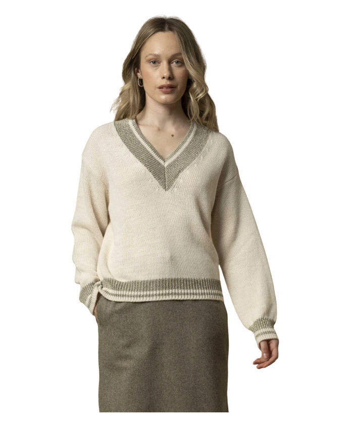 Пуловер с контрастным V-образным вырезом Kocca, белый
Пуловер с контрастным V-образным вырезом Kocca, белый