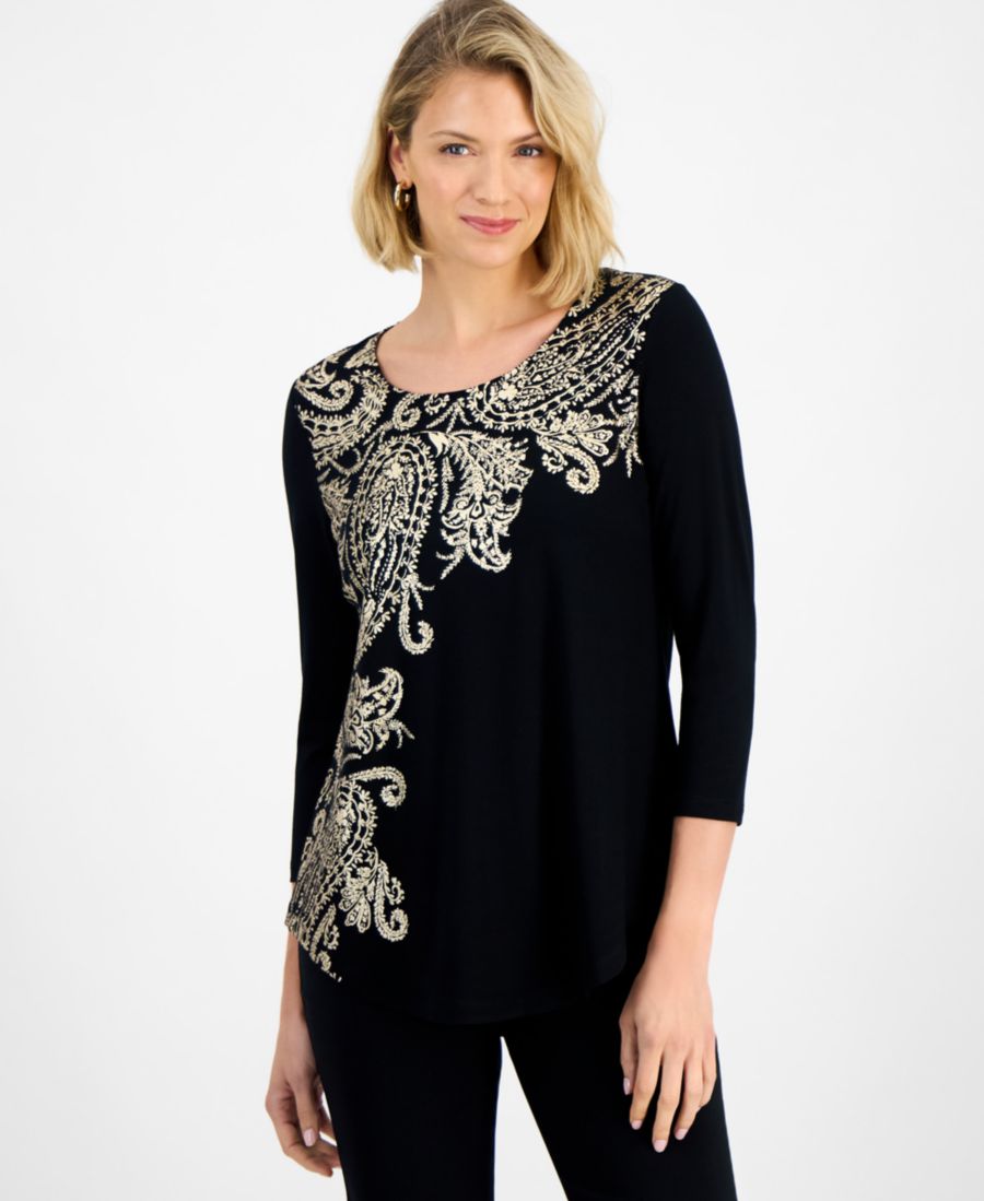 Женская блузка с принтом, круглым вырезом и рукавами 3/4 JM Collection, Deep Black Combo
Женская блузка с принтом, круглым вырезом и рукавами 3/4 JM Collection, Deep Black Combo