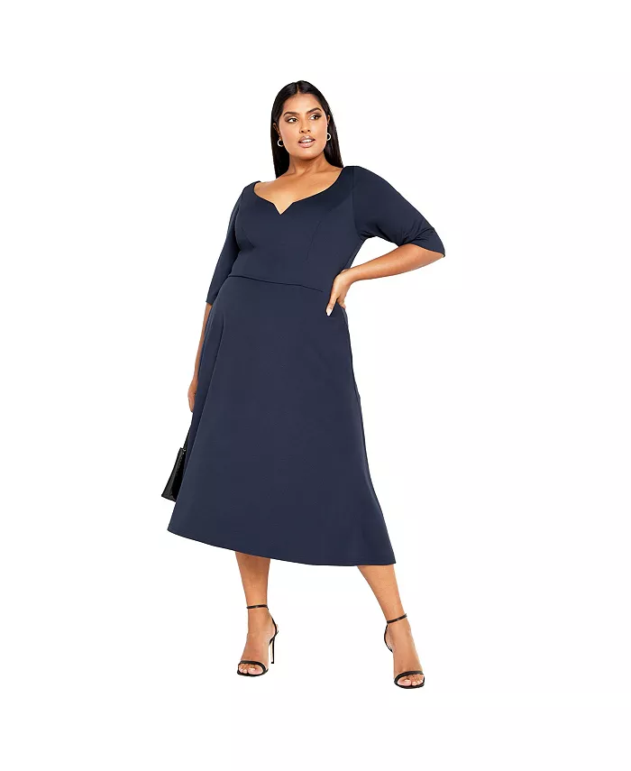 Платье с рукавами до локтей Plus Size Cute Girl CITY CHIC, синий 
Платье с рукавами до локтей Plus Size Cute Girl CITY CHIC, синий