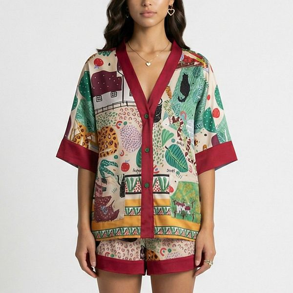 Женский комплект пижамы с принтом animal print, топ на пуговицах с короткими рукавами и шорты с контрастной отделкой Anna-Kaci, Red
Женский комплект пижамы с принтом animal print, топ на пуговицах с короткими рукавами и шорты с контрастной отделкой Anna-Kaci, Red