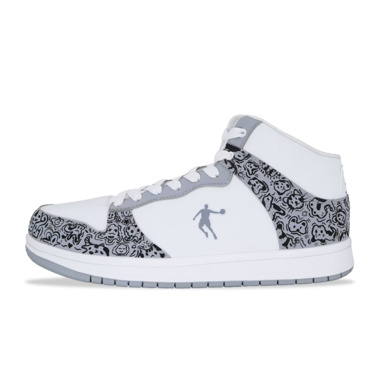 QIAODAN Баскетбольная коллекция. Кроссовки для скейтбординга с противоскользящим покрытием. Мужские. Цвет: белый, серый, черный 
QIAODAN Баскетбольная коллекция. Кроссовки для скейтбординга с противоскользящим покрытием. Мужские. Цвет: белый, серый, черный