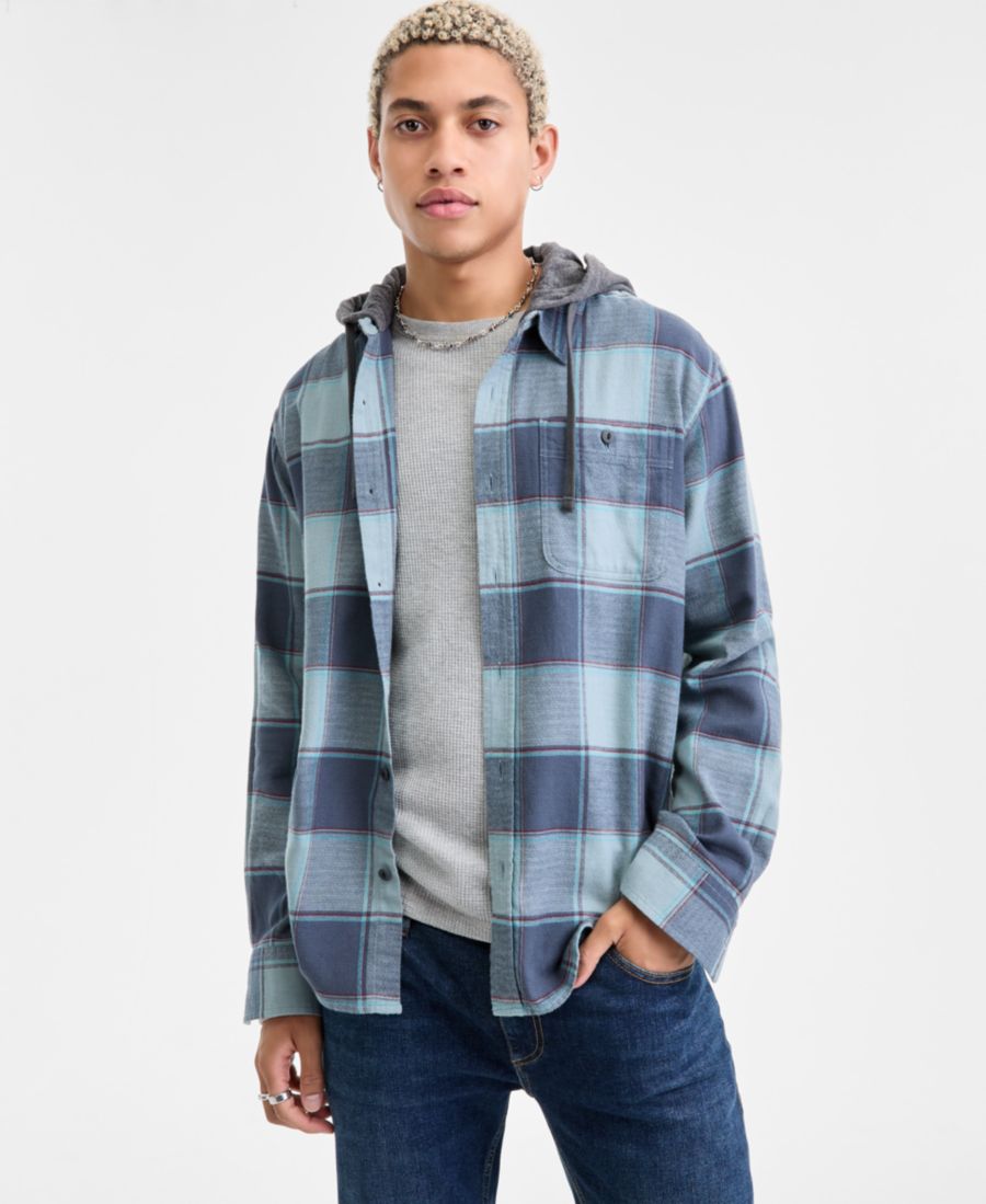 Мужская хлопковая фланелевая клетчатая рубашка Irving с многослойным капюшоном Sun + Stone, Silver Blue
Мужская хлопковая фланелевая клетчатая рубашка Irving с многослойным капюшоном Sun + Stone, Silver Blue