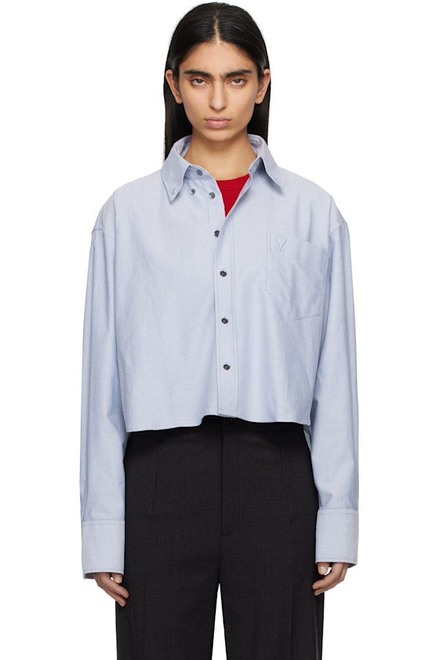 Хлопковая укороченная рубашка на пуговицах оверсайз Ami Paris, синий
Хлопковая укороченная рубашка на пуговицах оверсайз Ami Paris, синий