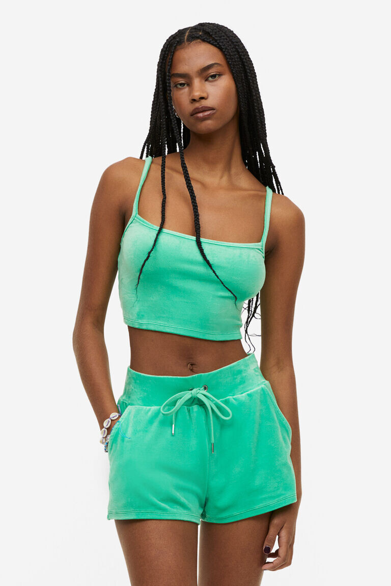 Велюровый укороченный топ H&M, зеленый
Велюровый укороченный топ H&M, зеленый