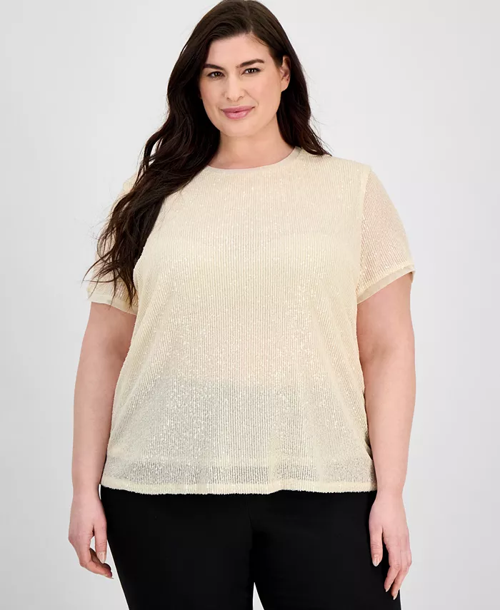 Плюс сайз топ с коротким рукавом и пайетками Anne Klein, желтый
Плюс сайз топ с коротким рукавом и пайетками Anne Klein, желтый