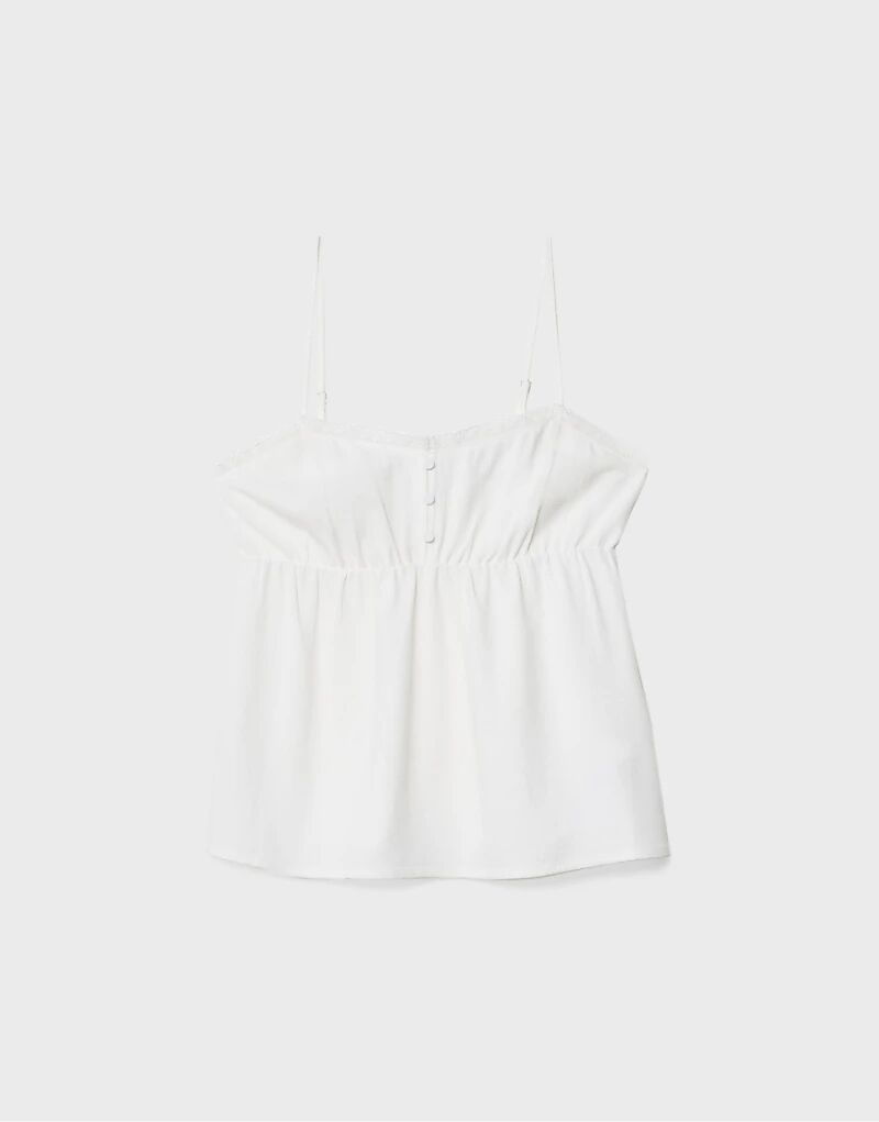 Топ Stradivarius из льняной смеси с бретельками белого цвета 
Топ Stradivarius из льняной смеси с бретельками белого цвета