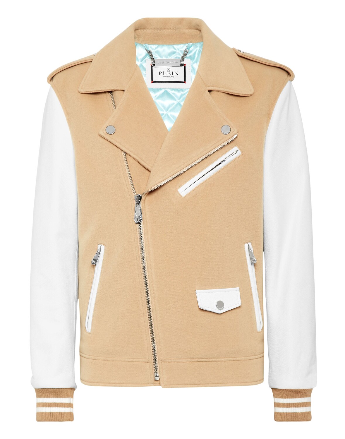 Байкер из шерсти и кожи Philipp Plein, цвет Beige / White, Белый, Байкер из шерсти и кожи Philipp Plein, цвет Beige / White 
Байкер из шерсти и кожи Philipp Plein, цвет Beige / White, Белый, Байкер из шерсти и кожи Philipp Plein, цвет Beige / White