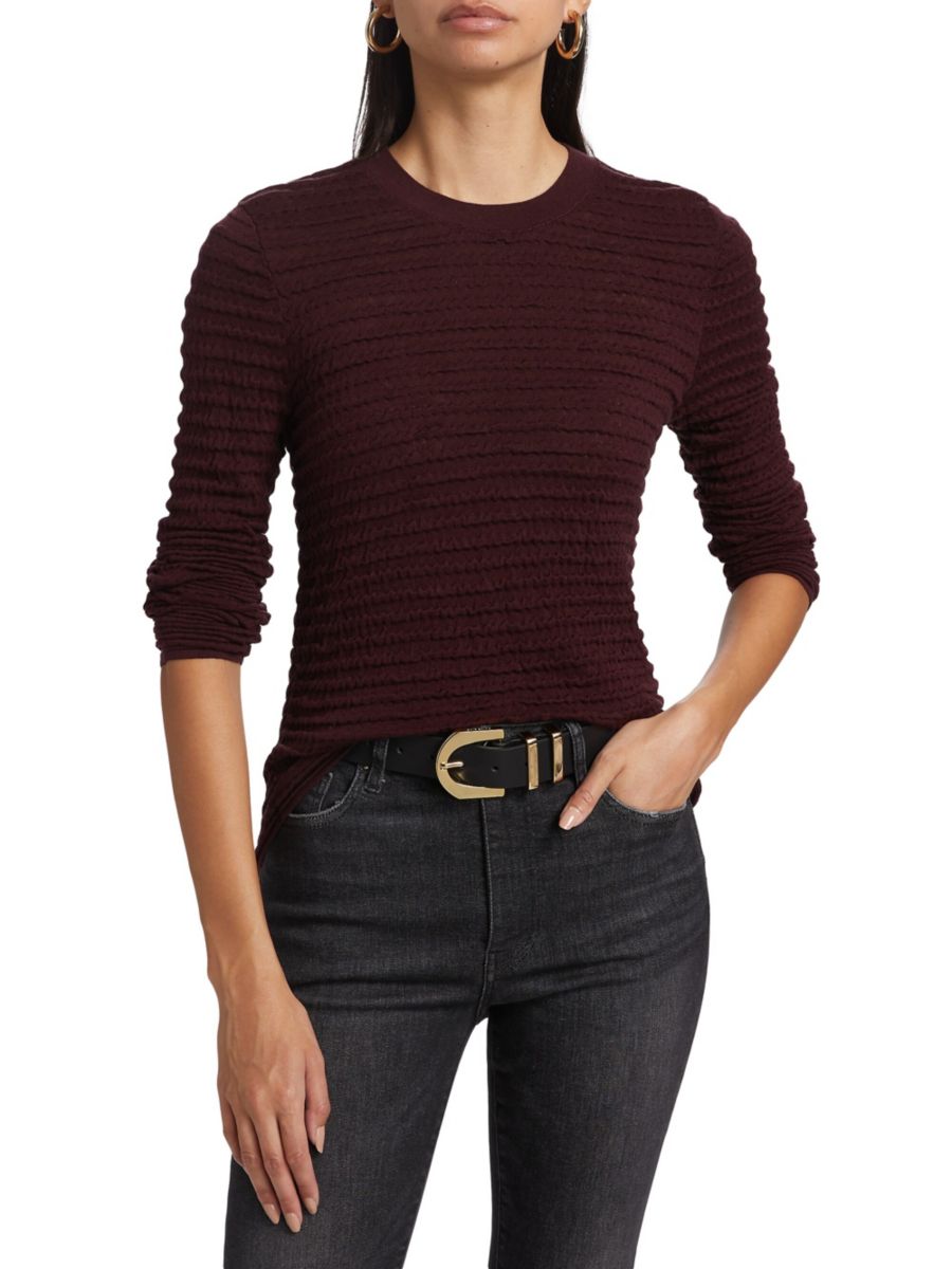 Топ из шелка и хлопка с круглым вырезом и сборками Frame, бордовый
Топ из шелка и хлопка с круглым вырезом и сборками Frame, бордовый