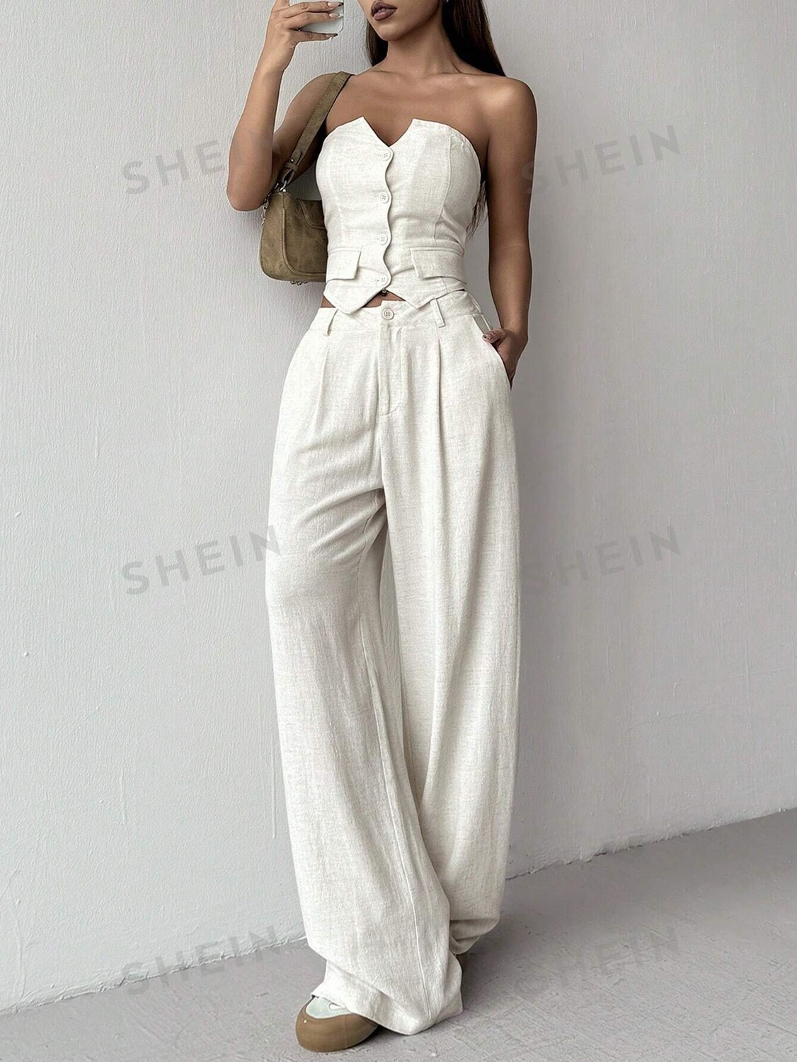 EZwear Простой однотонный Женский комплект из топа и брюк из двух частей Shein, абрикосовый
EZwear Простой однотонный Женский комплект из топа и брюк из двух частей Shein, абрикосовый