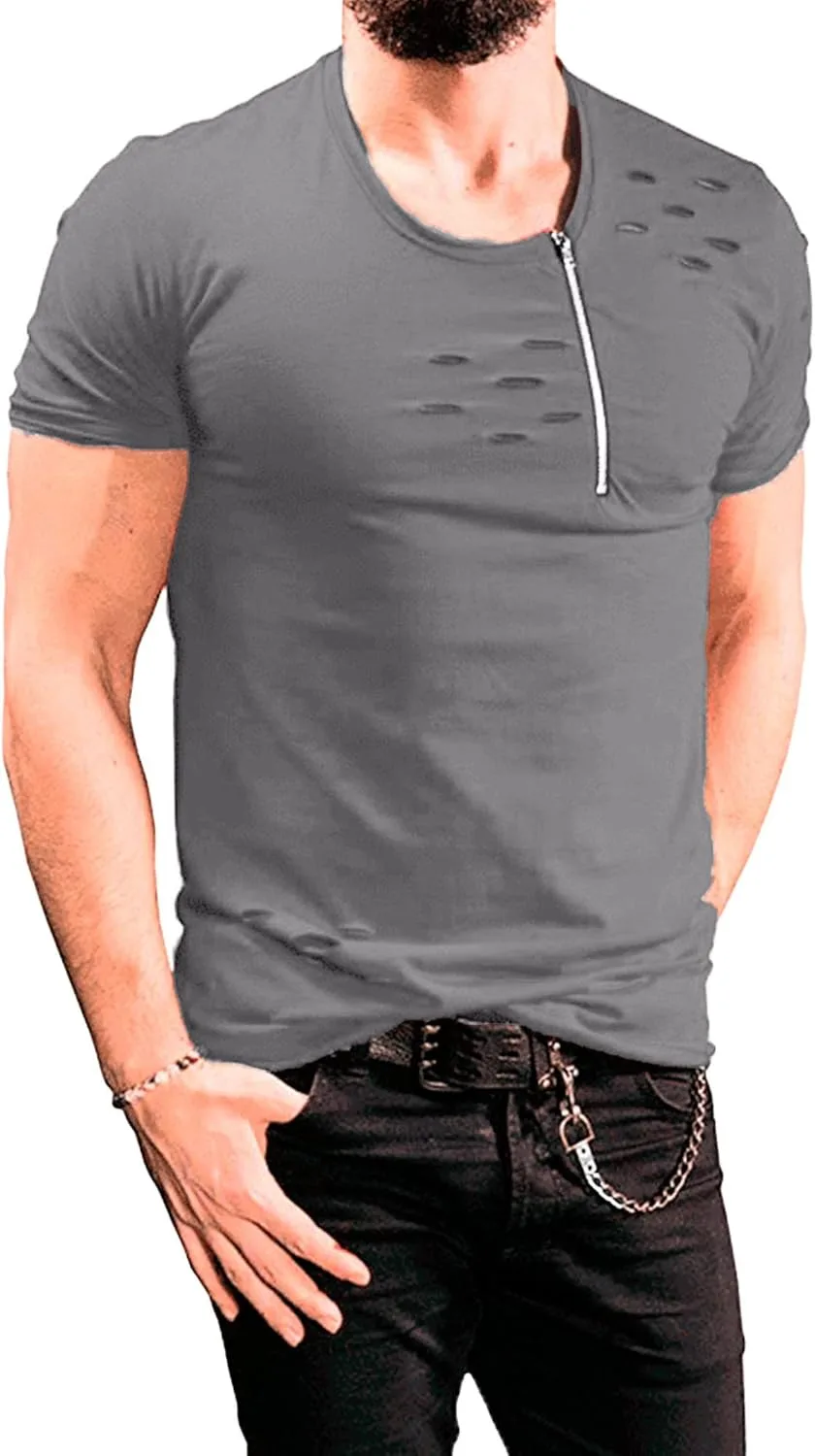 JEsilunmaMY мужская футболка с коротким рукавом и молнией, рваная, casual
JEsilunmaMY мужская футболка с коротким рукавом и молнией, рваная, casual