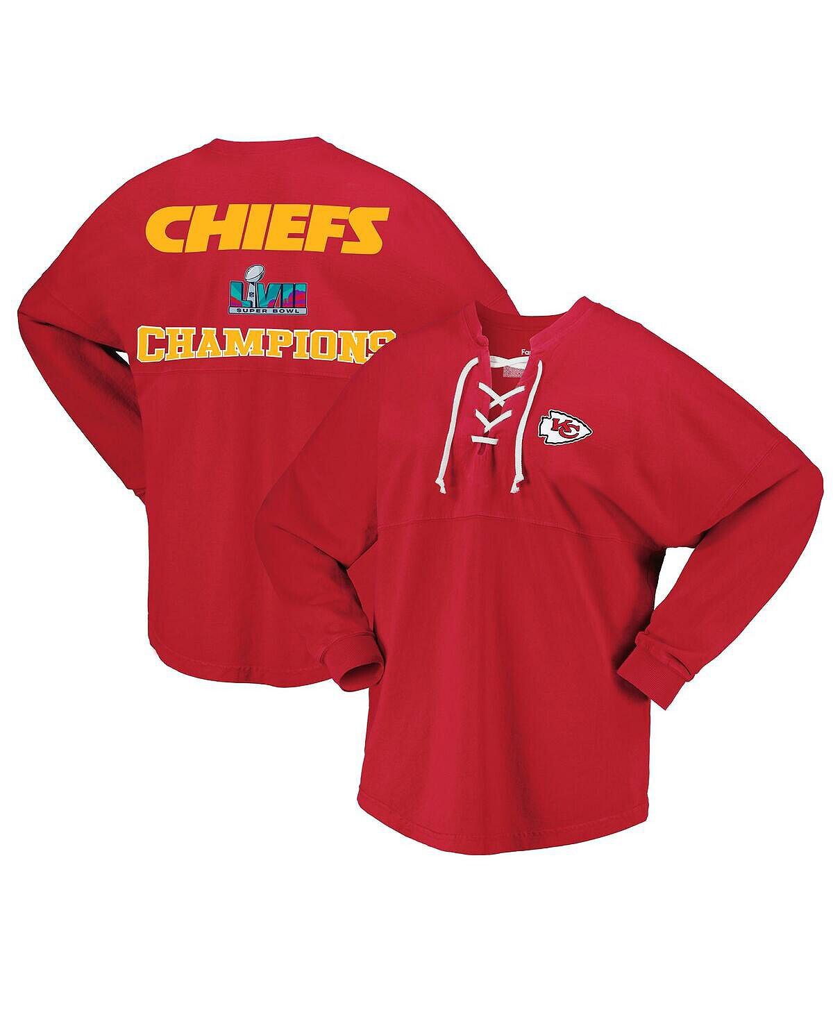 Женская красная футболка с длинным рукавом на шнуровке Kansas City Chiefs Super Bowl LVII Champions Fanatics, красный
Женская красная футболка с длинным рукавом на шнуровке Kansas City Chiefs Super Bowl LVII Champions Fanatics, красный