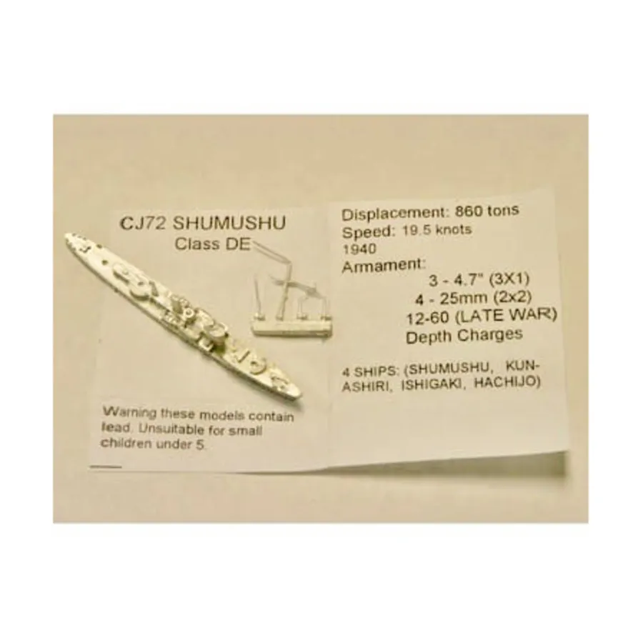 Шумушу Класс DE, Figurehead Ships - WWII Coastal Forces - Japanese (1:1250) (Noble Miniatures)
Шумушу Класс DE, Figurehead Ships - WWII Coastal Forces - Japanese (1:1250) (Noble Miniatures)