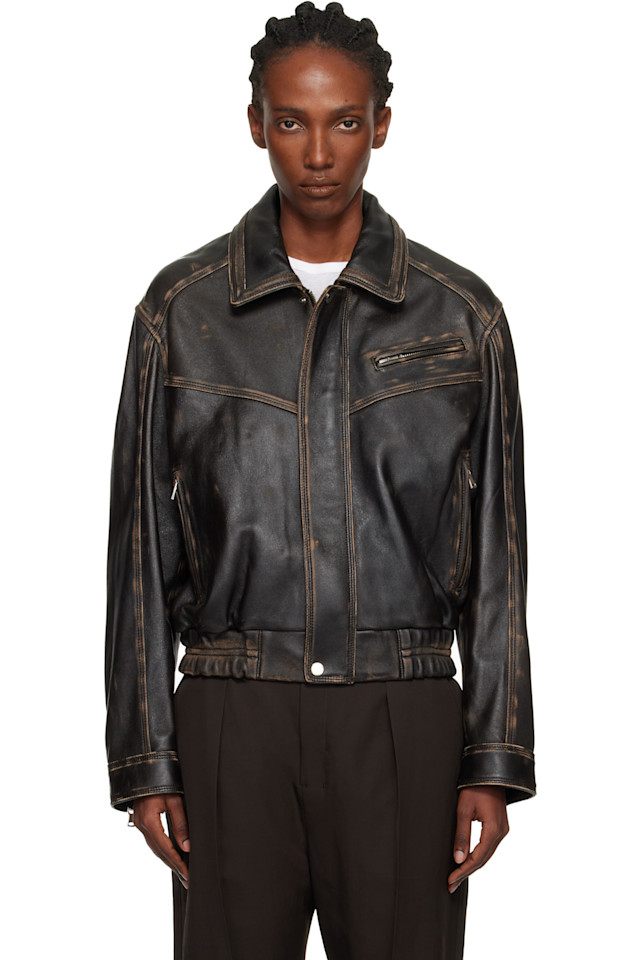 Nour Hammour Коричневая укороченная кожаная куртка-бомбер "Клинт"
Nour Hammour Коричневая укороченная кожаная куртка-бомбер "Клинт"