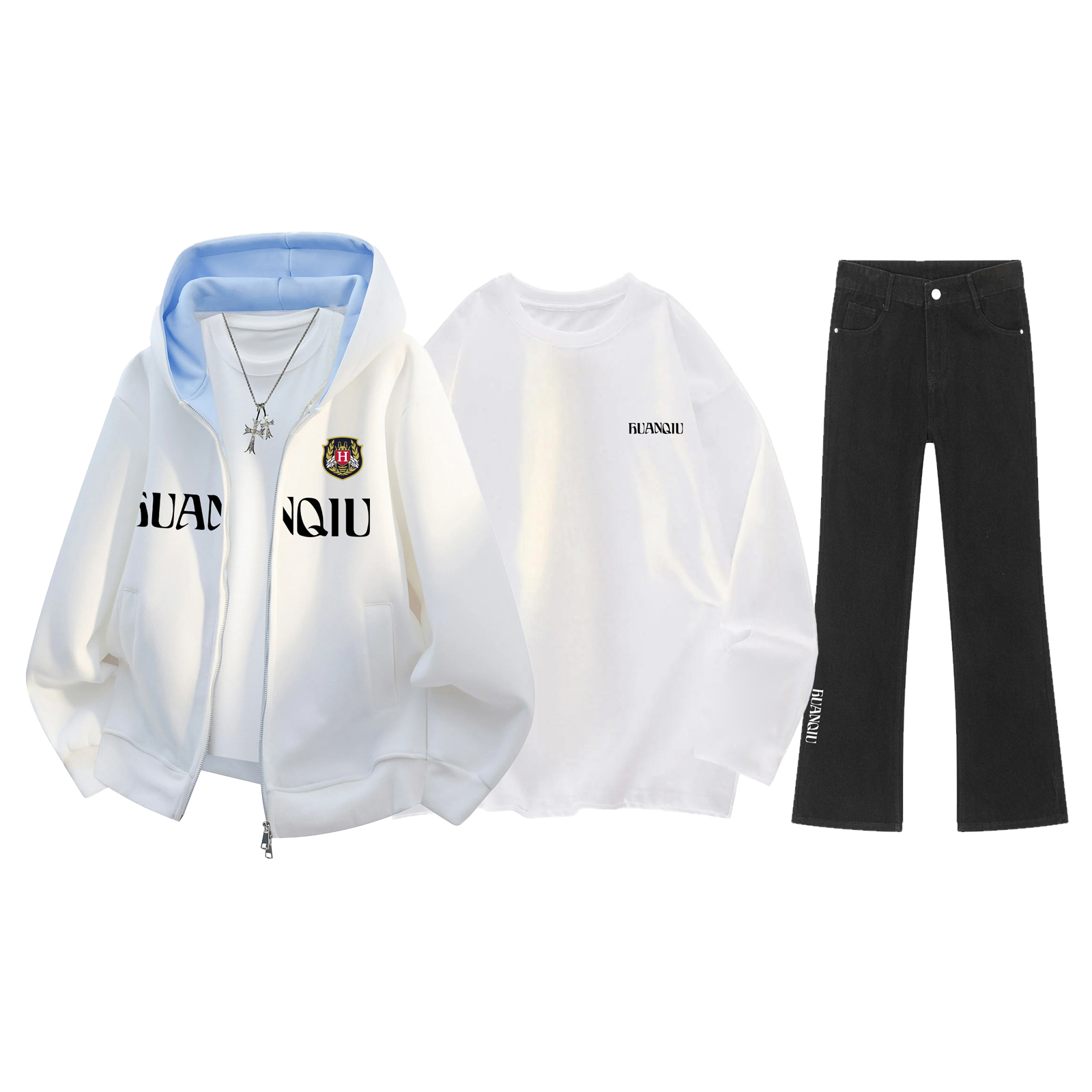 Свитшот-сет Unisex Hooded Moderate HUANQIU, clothing sets (белый sweatshirt+белый long t-shirt+черный jeans)
Свитшот-сет Unisex Hooded Moderate HUANQIU, clothing sets (белый sweatshirt+белый long t-shirt+черный jeans)