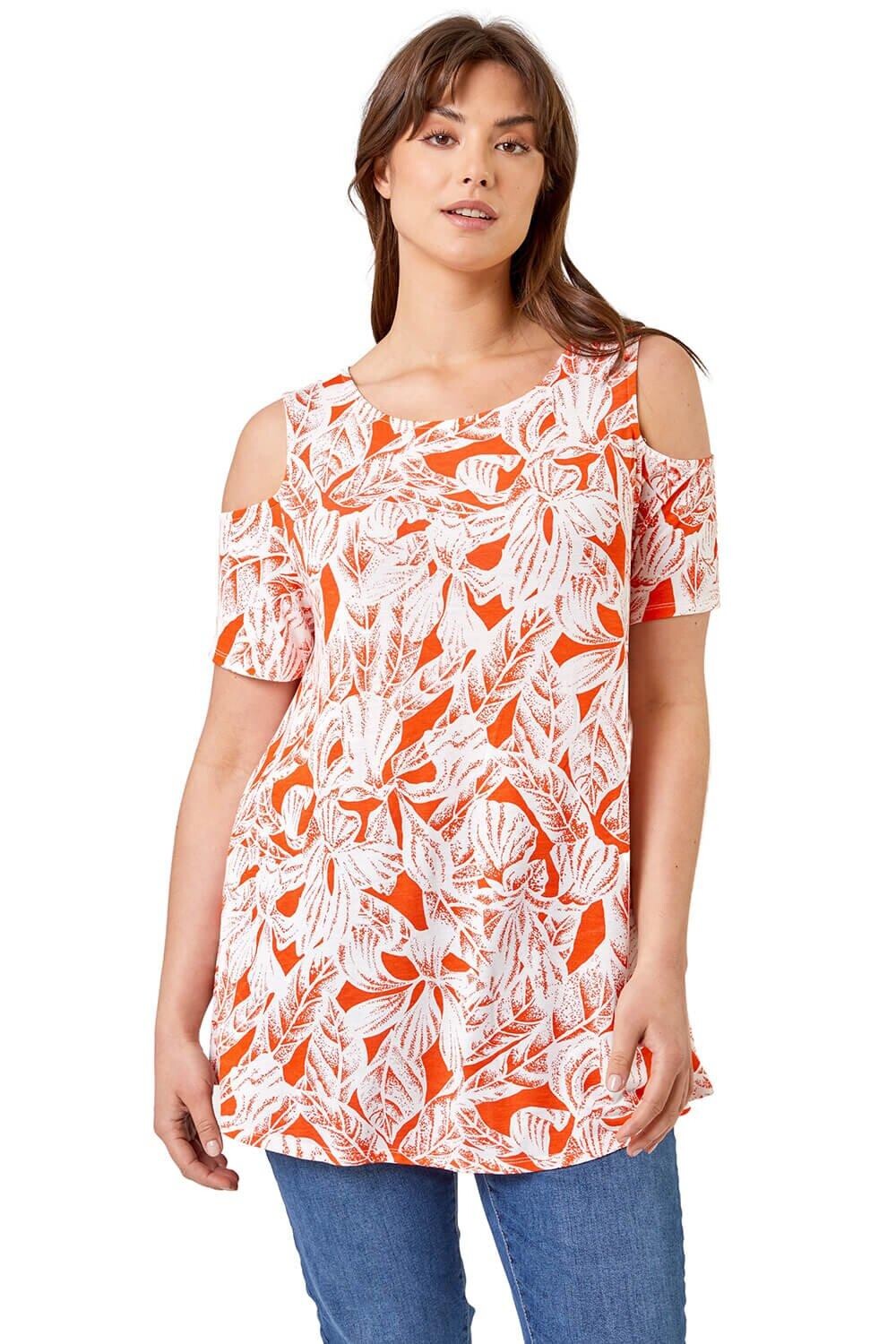Трикотажный топ с открытыми плечами и принтом Curve Leaf Roman, оранжевый
Трикотажный топ с открытыми плечами и принтом Curve Leaf Roman, оранжевый