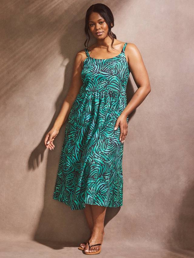 Изогнутое абстрактное солнечное платье на бретельках Live Unlimited, зеленый 
Изогнутое абстрактное солнечное платье на бретельках Live Unlimited, зеленый