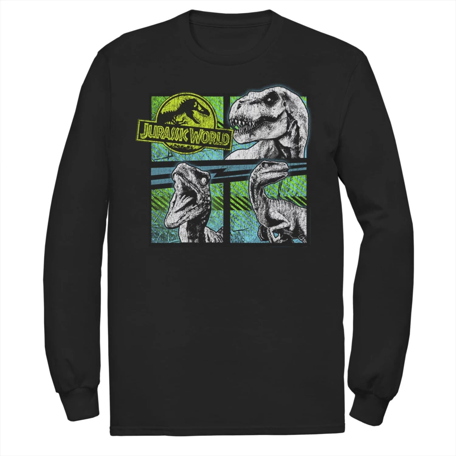 Мужская неоновая футболка с длинными рукавами и рисунками динозавров Юрского периода Группа 3 Licensed Character, черный 
Мужская неоновая футболка с длинными рукавами и рисунками динозавров Юрского периода Группа 3 Licensed Character, черный