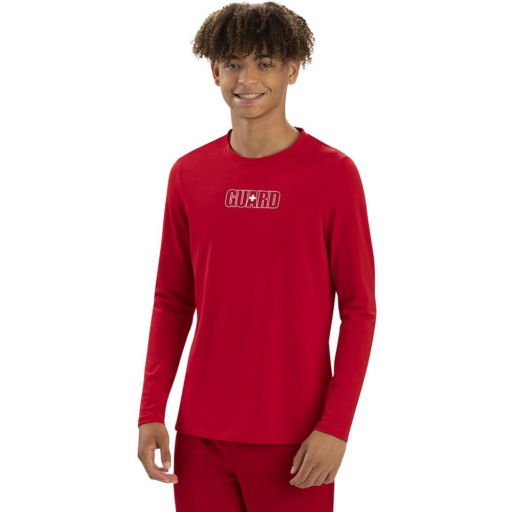 Мужская однотонная рубашка для плавания Dolfin с длинным рукавом UPF 50+ с круглым вырезом и рашгардом, красный