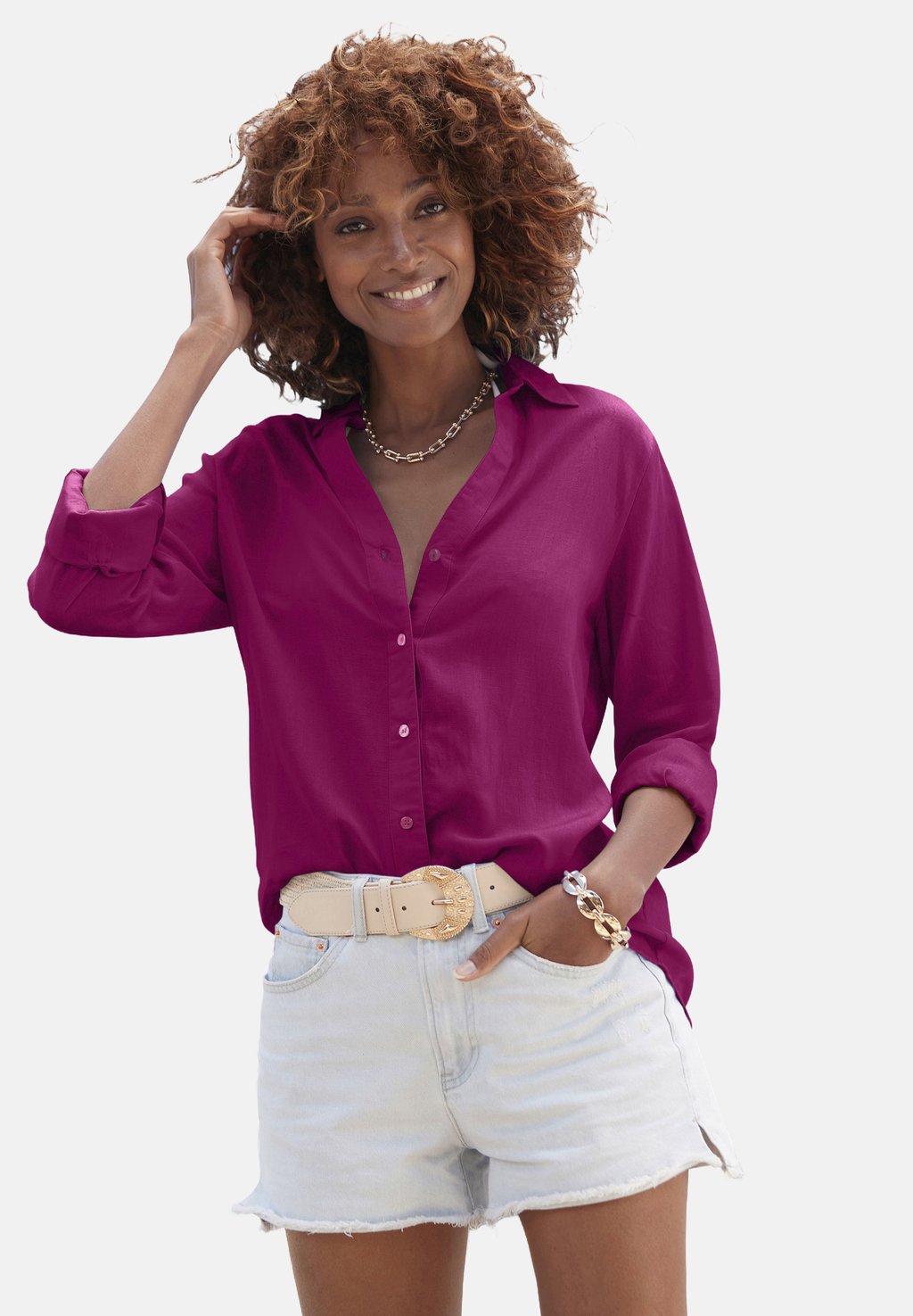 Блузка на пуговицах LASCANA, фиолетовый
Блузка на пуговицах LASCANA, фиолетовый