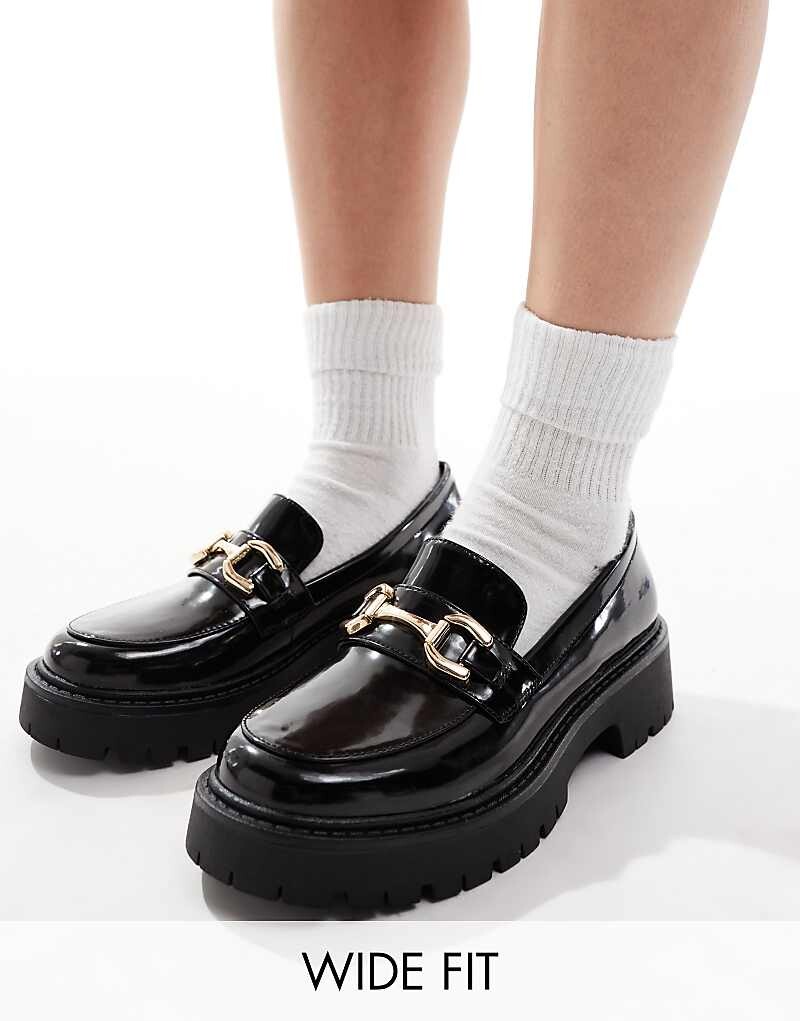 London Rebel Wide Fit – Perdy – Черные лоферы на толстой подошве и металлическом стержне
London Rebel Wide Fit – Perdy – Черные лоферы на толстой подошве и металлическом стержне