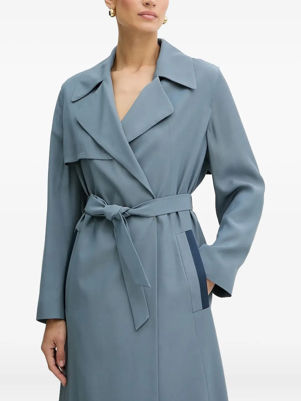 Тренч со вставками и поясом Boss, синий
Тренч со вставками и поясом Boss, синий