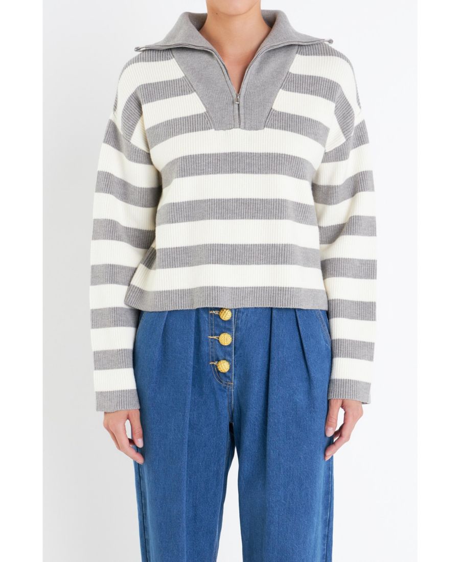 Женский полосатый свитер с застежкой-молнией до середины груди English Factory, Grey/ivory
Женский полосатый свитер с застежкой-молнией до середины груди English Factory, Grey/ivory