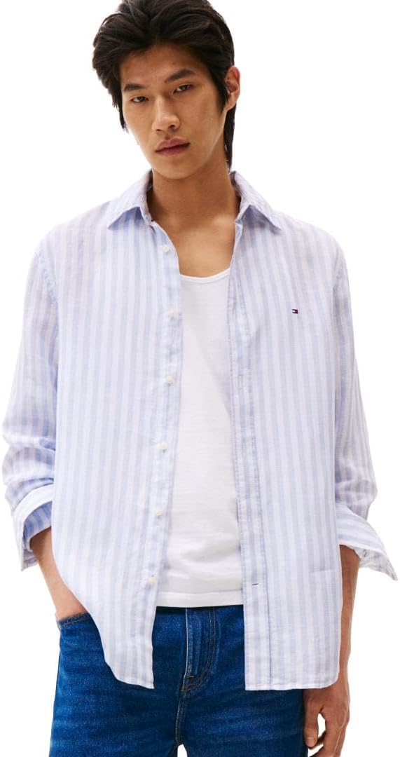 Мужские повседневные льняные рубашки Tommy Hilfiger с длинным рукавом и застежкой на пуговицы, классический крой, Breezy Blue / Optic White
Мужские повседневные льняные рубашки Tommy Hilfiger с длинным рукавом и застежкой на пуговицы, классический крой, Breezy Blue / Optic White