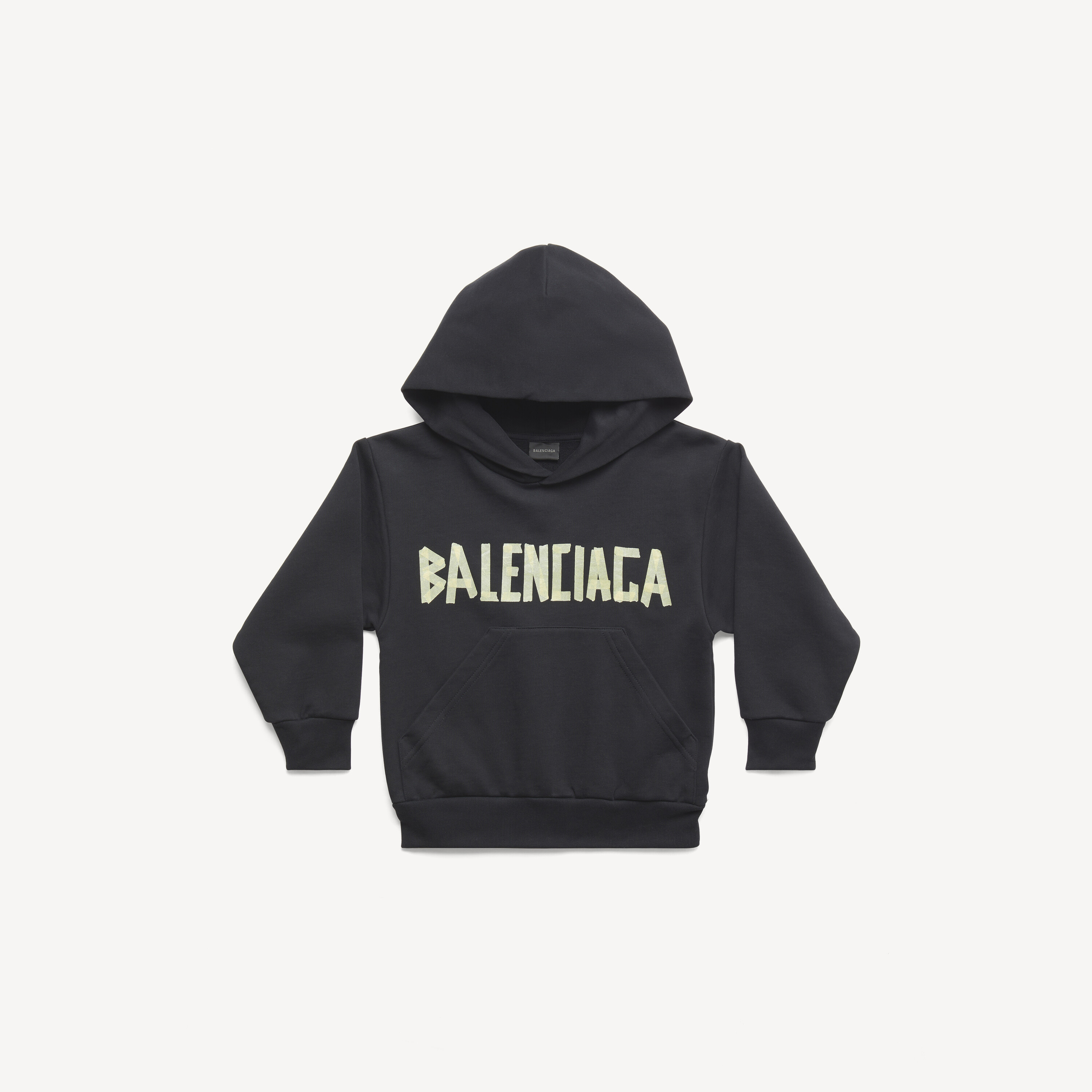 BALENCIAGA Детское худи с надписью из ленты, выцветшее черное
BALENCIAGA Детское худи с надписью из ленты, выцветшее черное