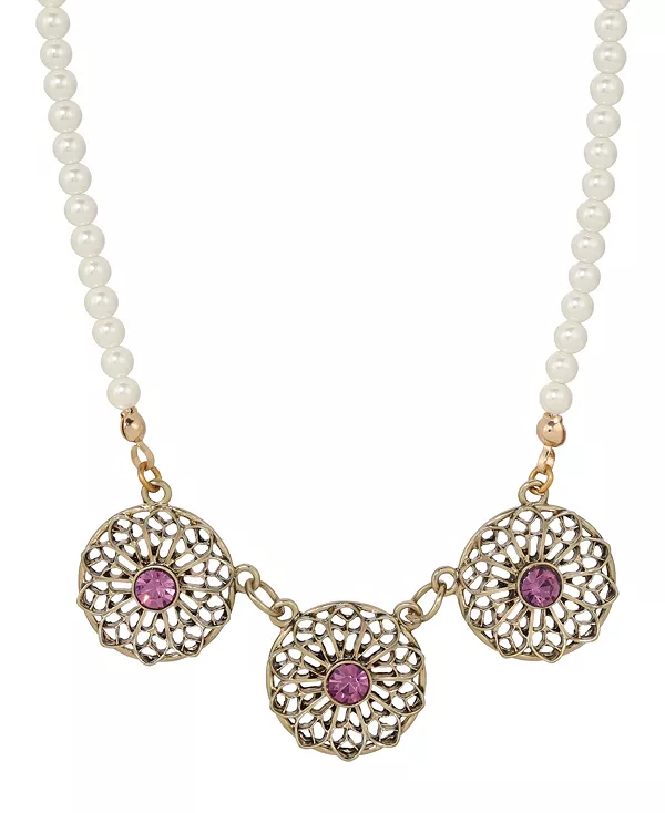 Ожерелье из искусственного жемчуга с филигранным цветком и фиолетовыми кристаллами 2028, purple
Ожерелье из искусственного жемчуга с филигранным цветком и фиолетовыми кристаллами 2028, purple