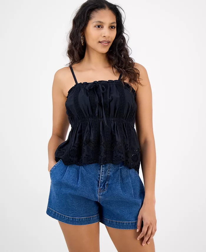 Женская хлопковая майка с кружевными вставками и баской And Now This, черный
Женская хлопковая майка с кружевными вставками и баской And Now This, черный